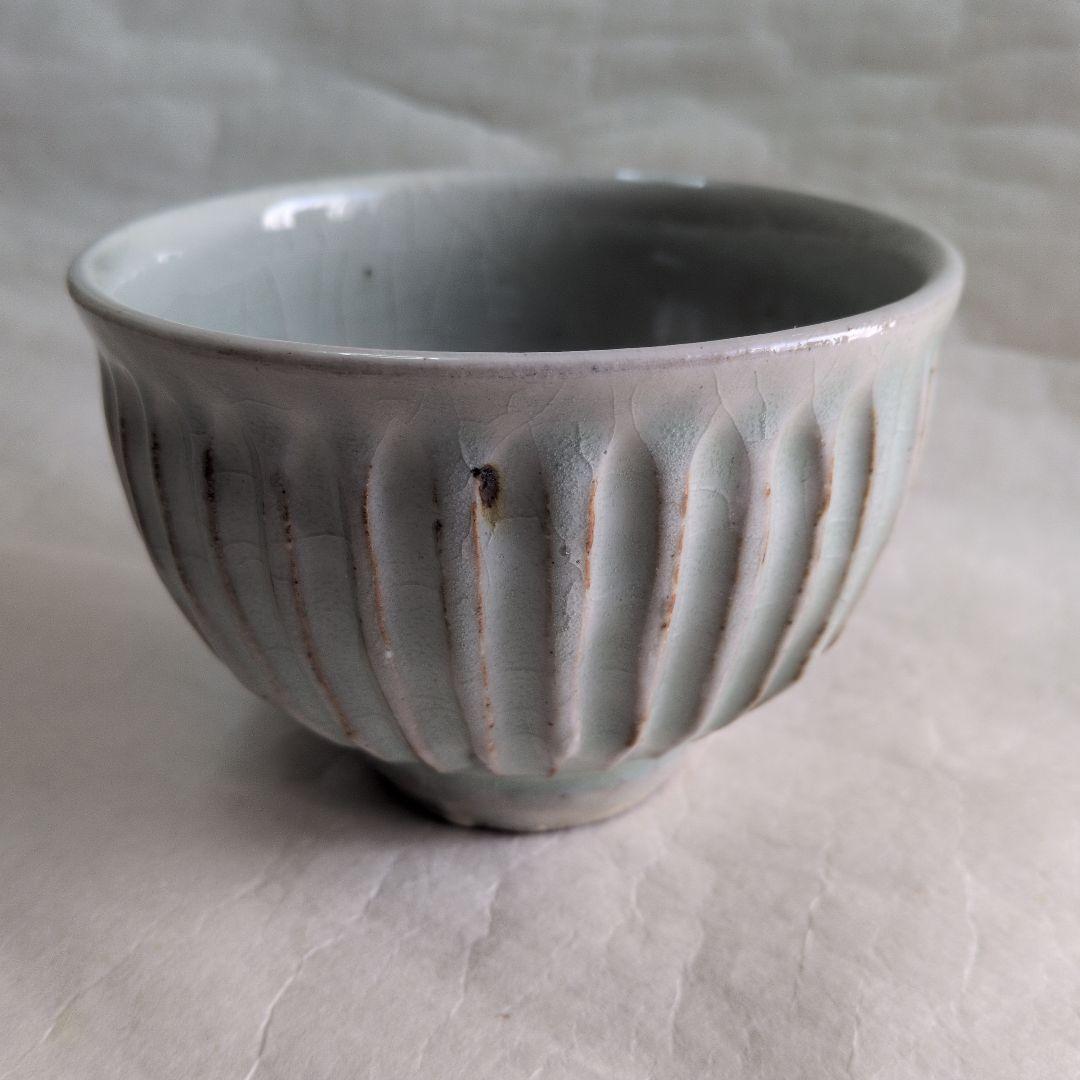 【白釉　鎬手茶碗】森山窯