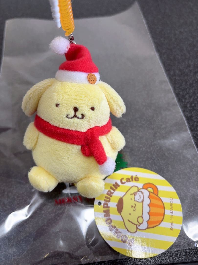 ポムポムプリン　ポムポムプリンカフェ限定　サンタ　クリスマス　ストラップ　タグ付