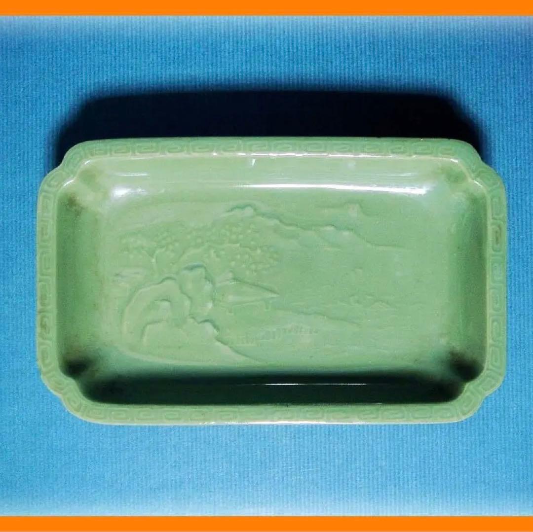 582『青磁 山水 長皿』　/骨董品 古美術 アンティーク 古玩