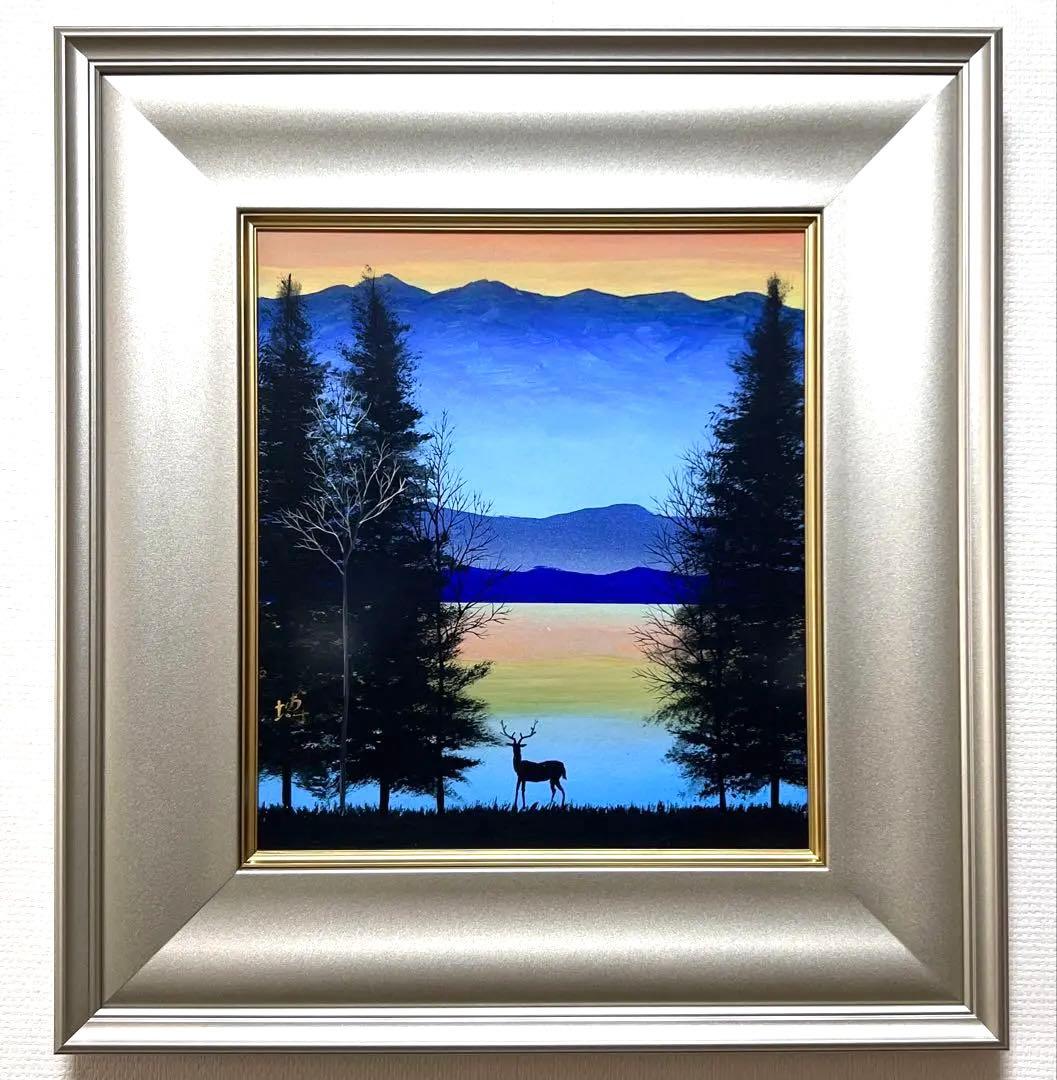 千住博 【曙光】肉筆/表サイン有/色紙画/日本画/油絵/岩彩/裏シール有/