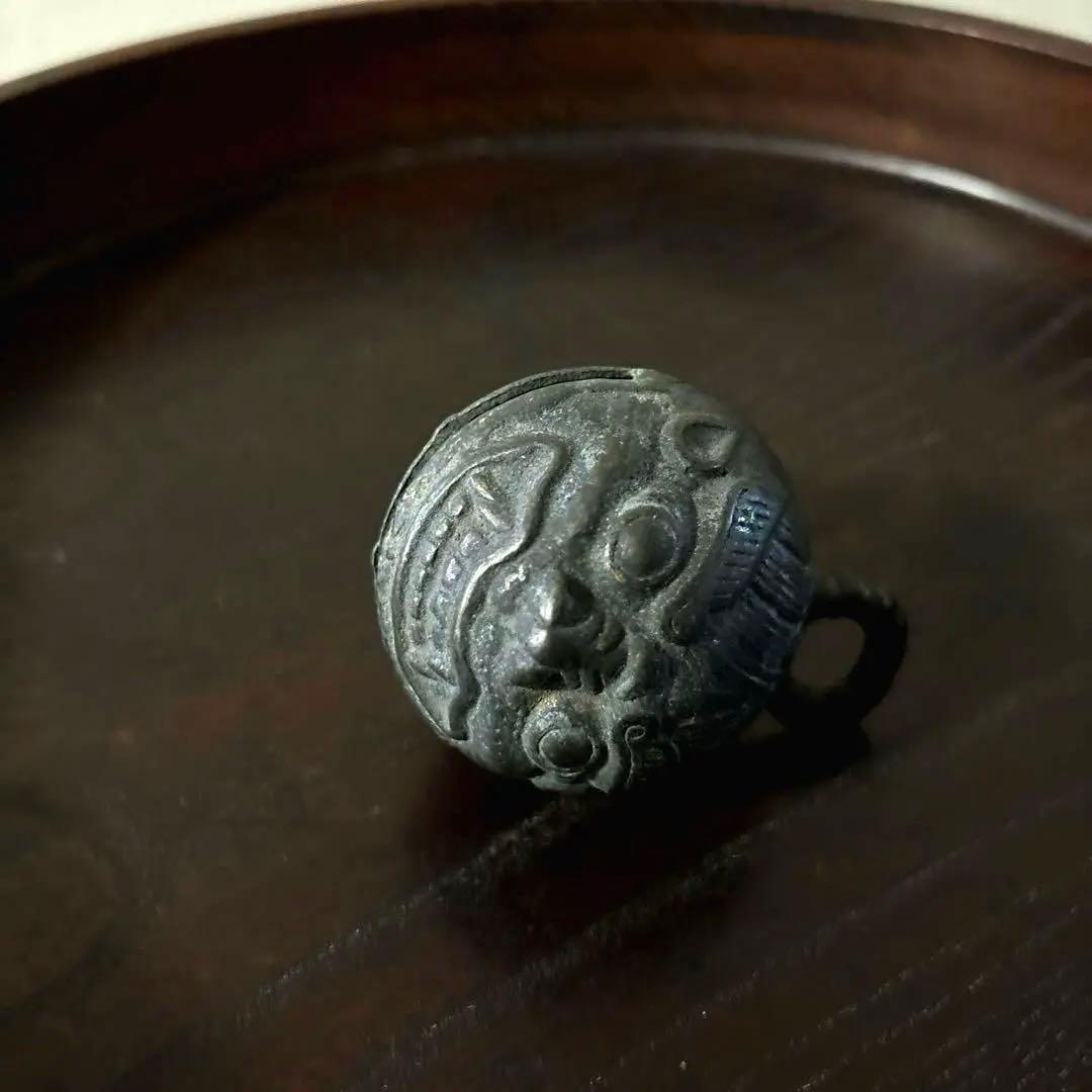 鬼面　鈴　1点　李朝　朝鮮古美術　柄付神鈴 銅鈴 神具 仏教美術　アンティーク