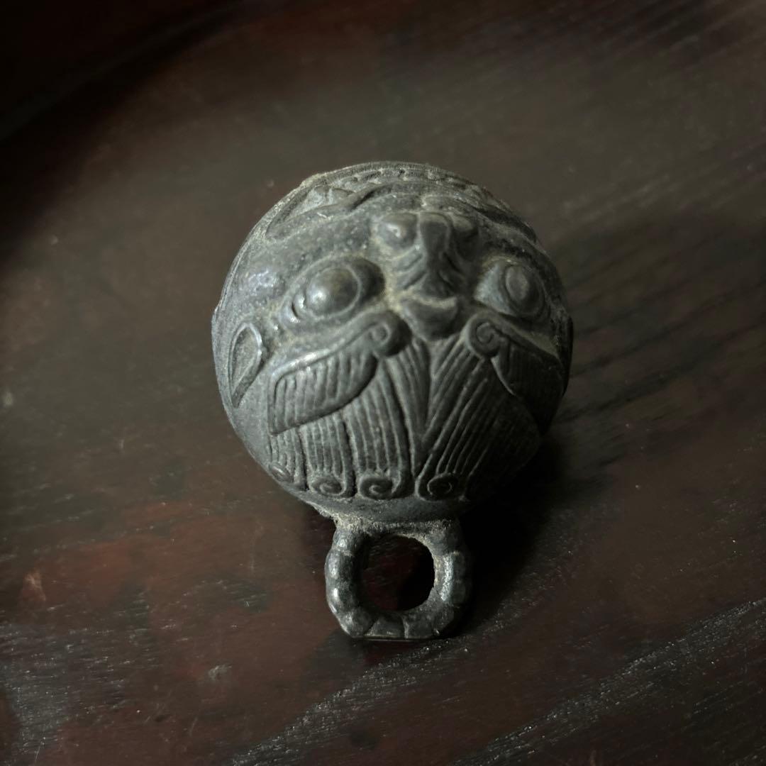 鬼面　鈴　1点　李朝　朝鮮古美術　柄付神鈴 銅鈴 神具 仏教美術　アンティーク
