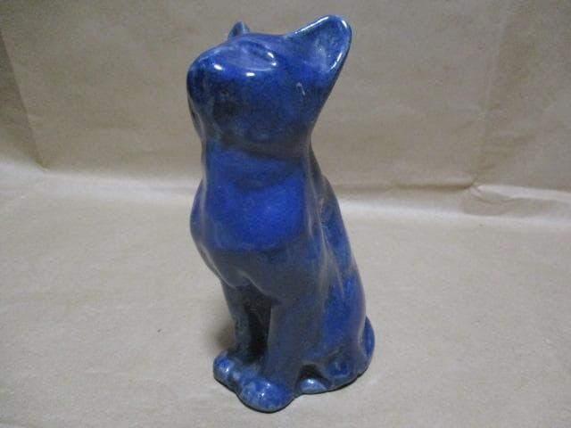 中国　唐代　藍釉俑　猫　珍品　I40-3