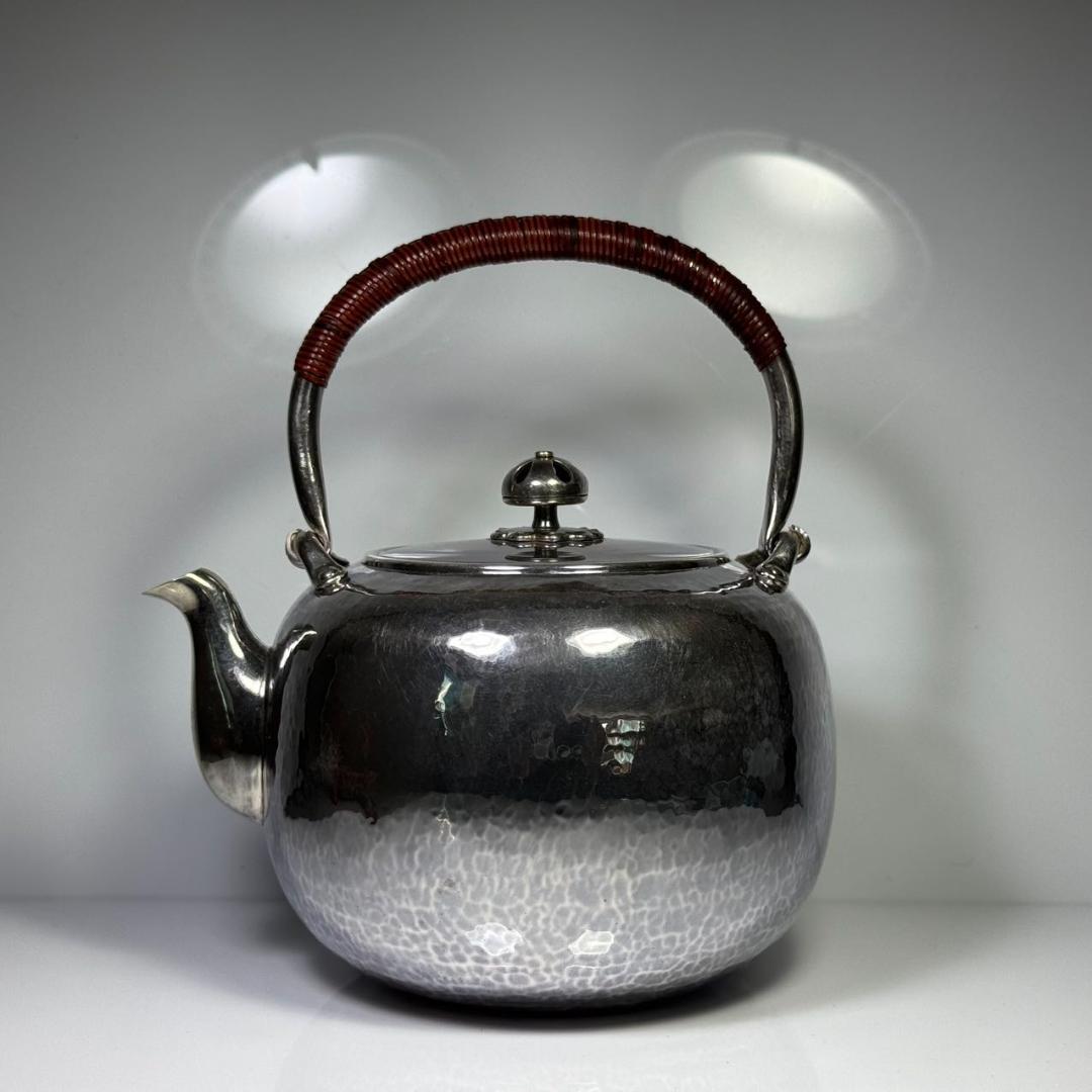 純銀製 槌目 薬缶 鳴付 銀瓶 煎茶道具 箱付 純銀保証