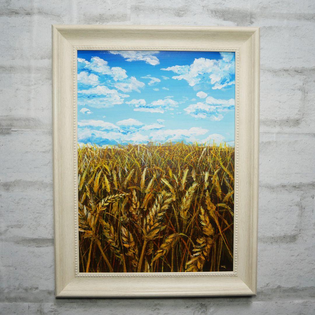 油絵 絵画 【空と雲の麦畑】