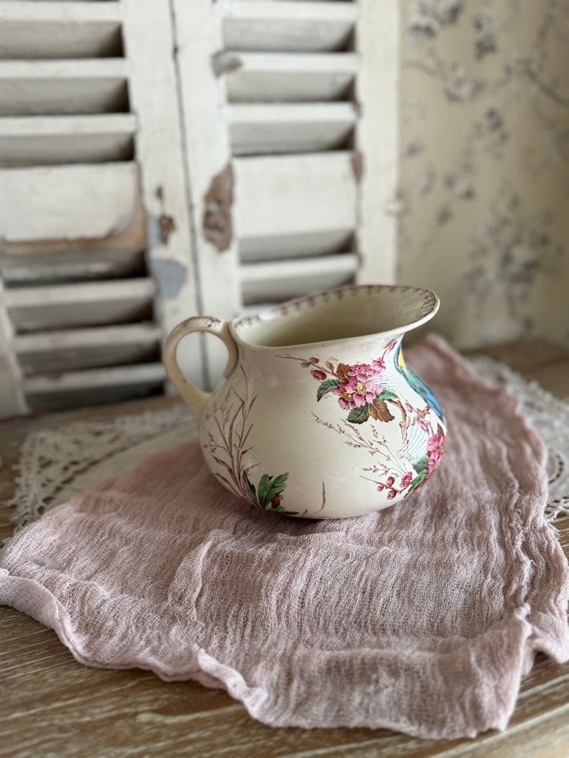 フランスアンティーク陶器リュネビィル激レアMeangeピッチャーとベイスン美品