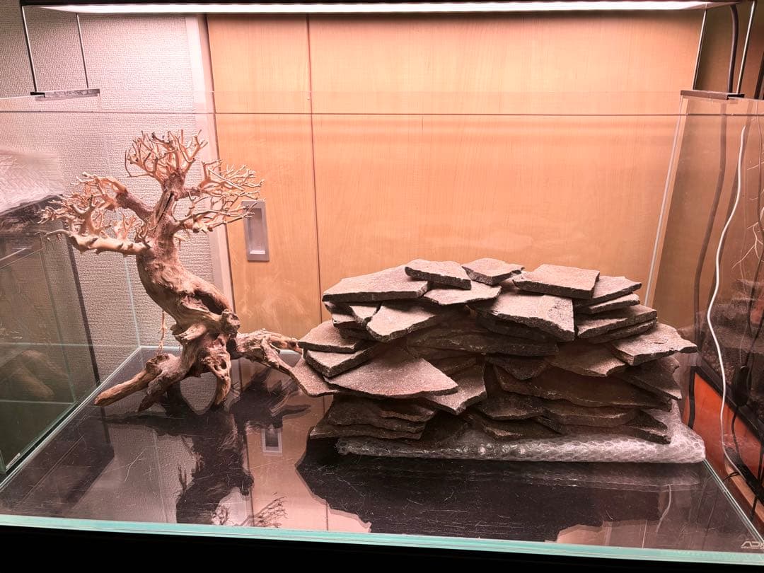 ADA キューブガーデン 水槽 90cm 盆栽流木 輝板石 龍王石 温度計 溶岩