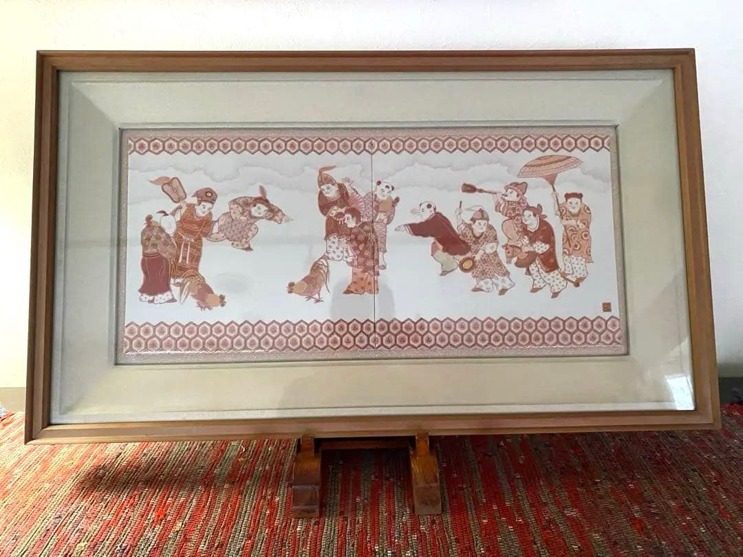 ■福島武山■赤絵九谷焼陶板・陶版画■額装■