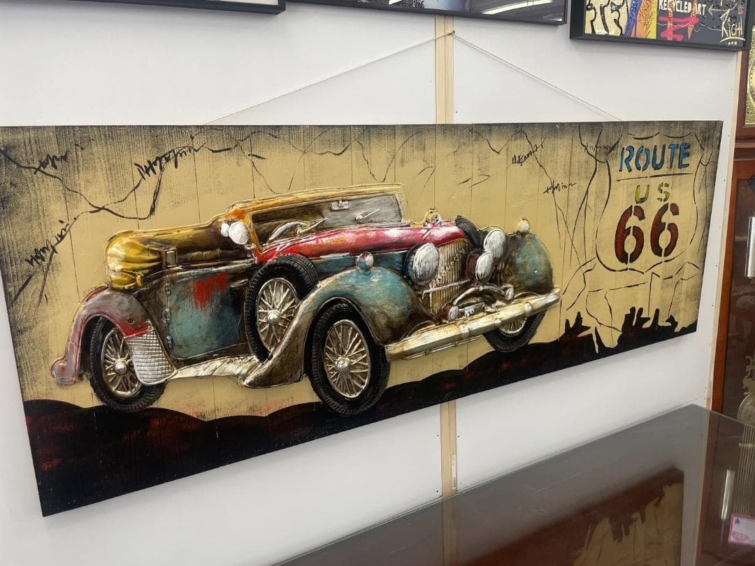 アメ車　アートパネル　油絵風　絵画　壁面装飾　3Dパネルアート　ペイント　壁掛け