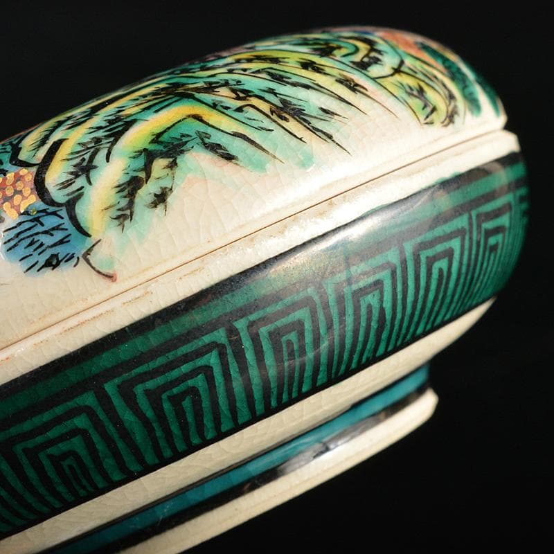 茶道具　九谷焼　末川泉山造　庄三風　色絵　山水文　香合　共布共箱　V　R5946