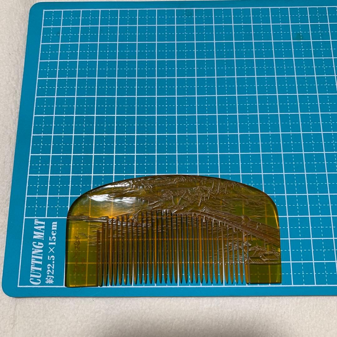 本鼈甲　櫛　嵐山渡月橋　銘あり　超細密彫　超絶技巧　アンティーク　髪飾り