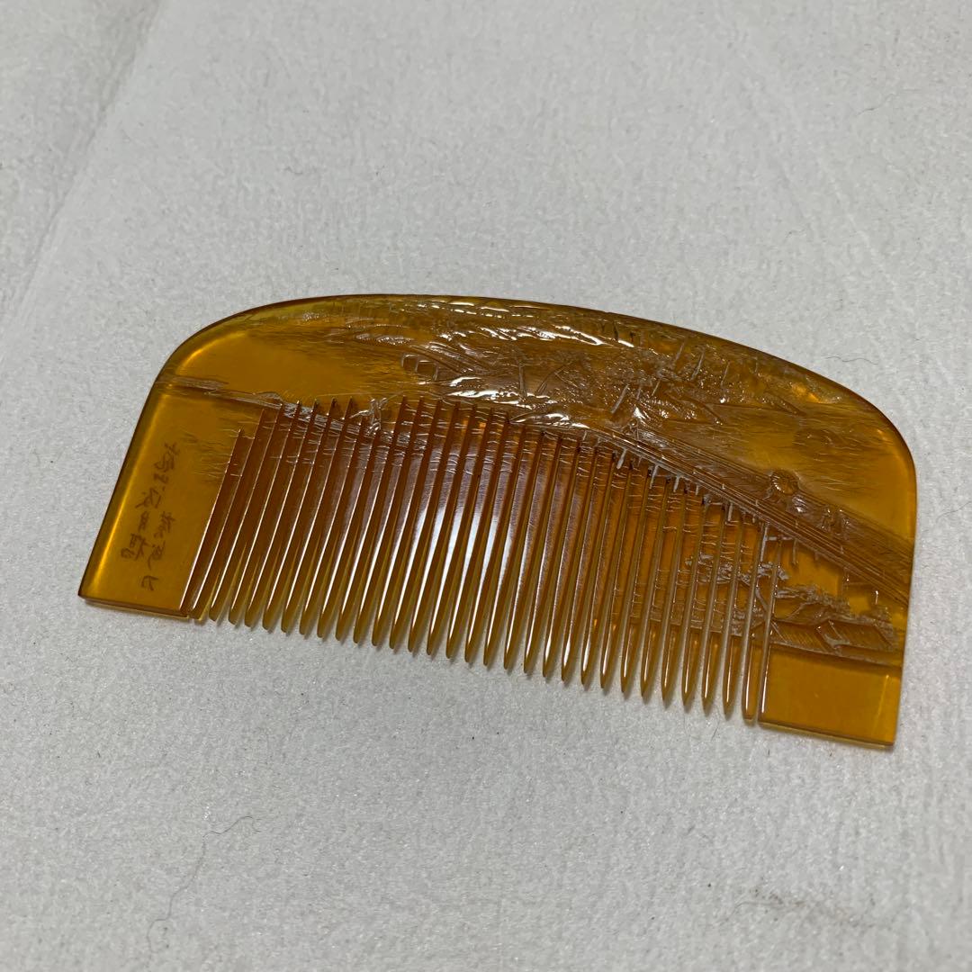 本鼈甲　櫛　嵐山渡月橋　銘あり　超細密彫　超絶技巧　アンティーク　髪飾り