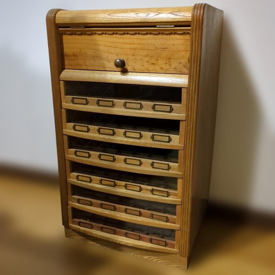 糸ケース陳列　ミシン糸　木製引き出　みや古染アンティーク