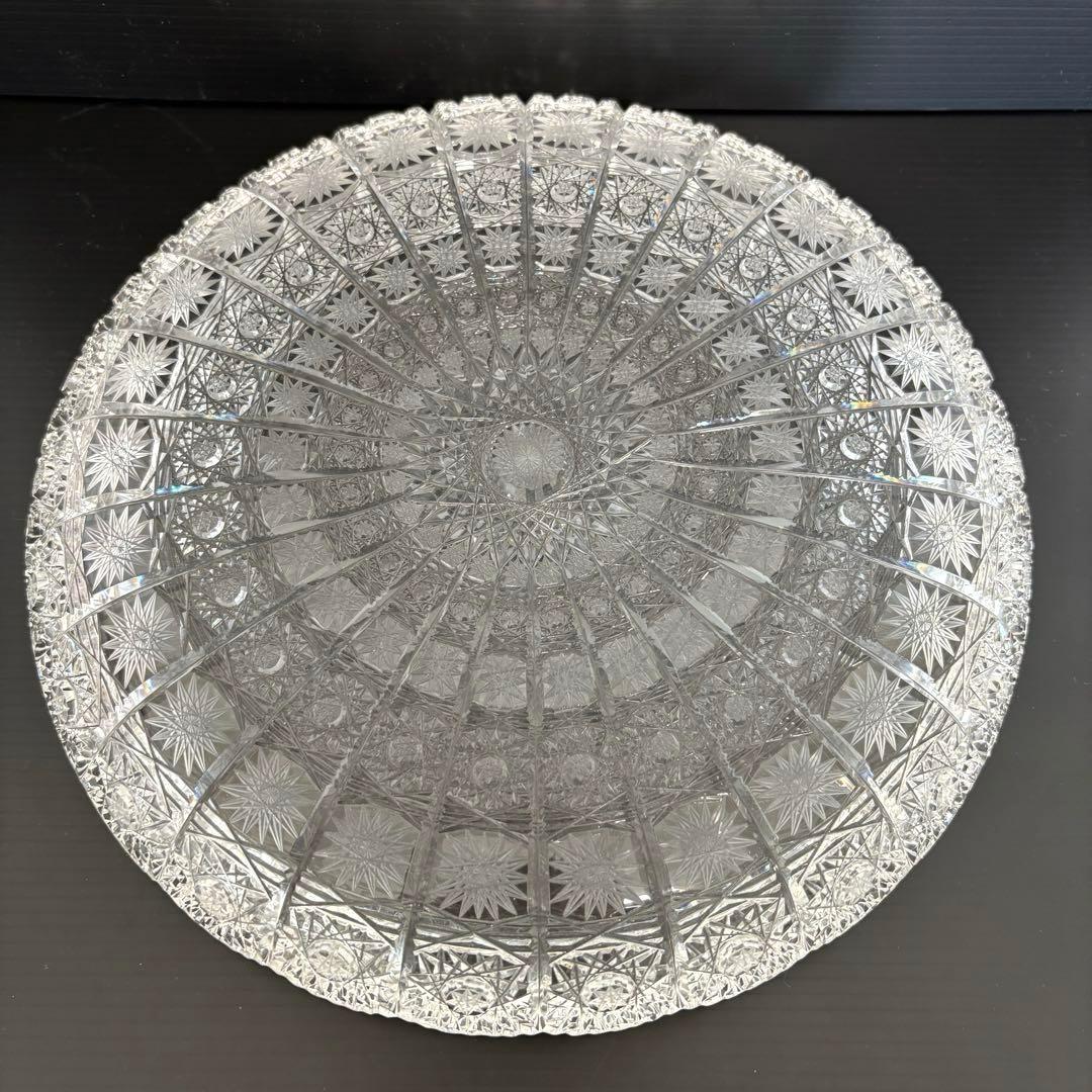 【美品】ボヘミアクリスタルガラス 平皿 500PK ハンドカット 大皿 28cm