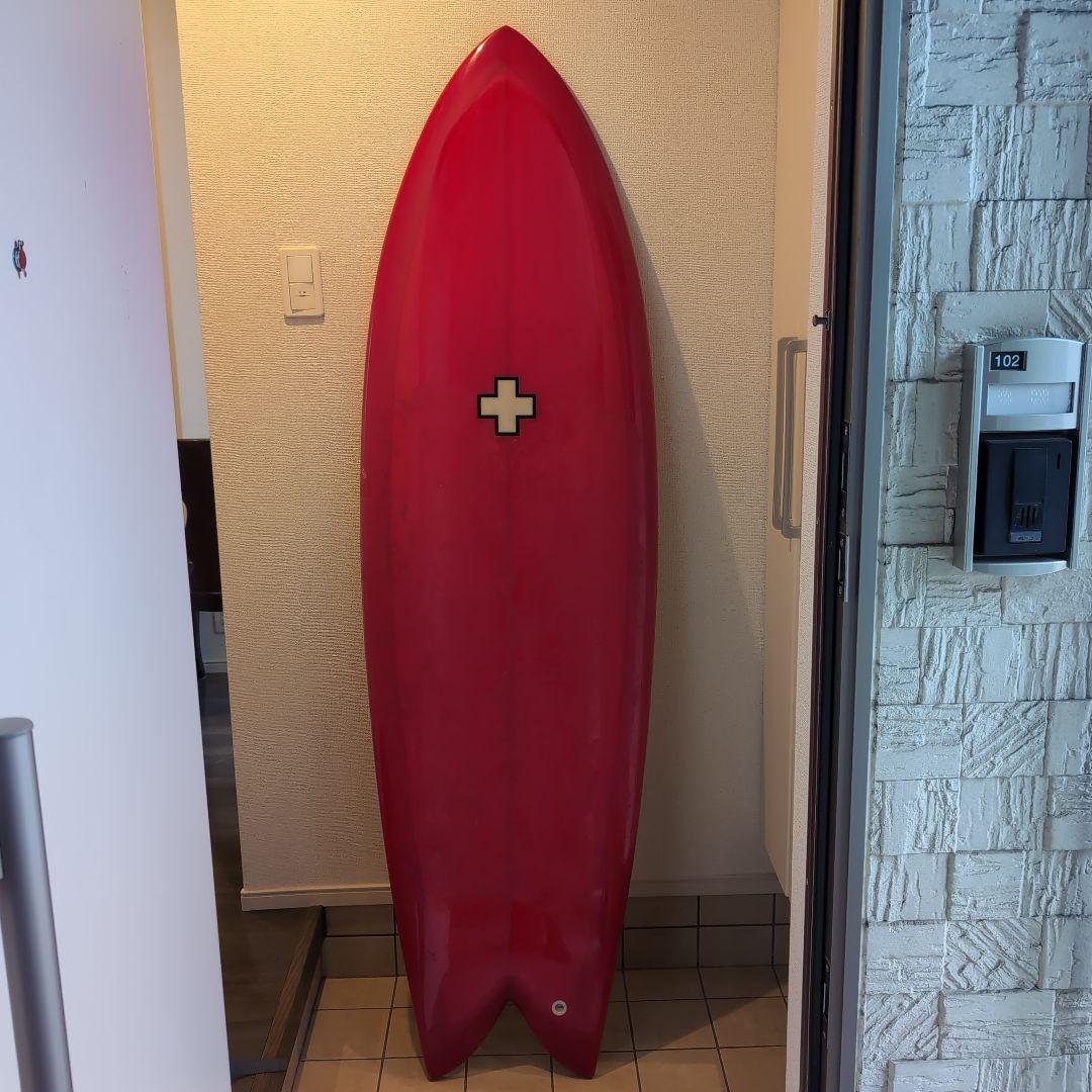 （お引取り限定）懐かしいドク　レッド ツインフィンショートボード サイン入り