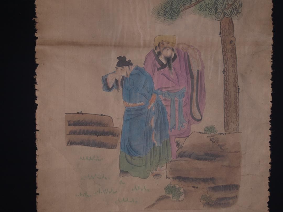 旧家整理品　中国清時代掛け軸　肉筆水彩絵　骨董品　 AK436A10-3