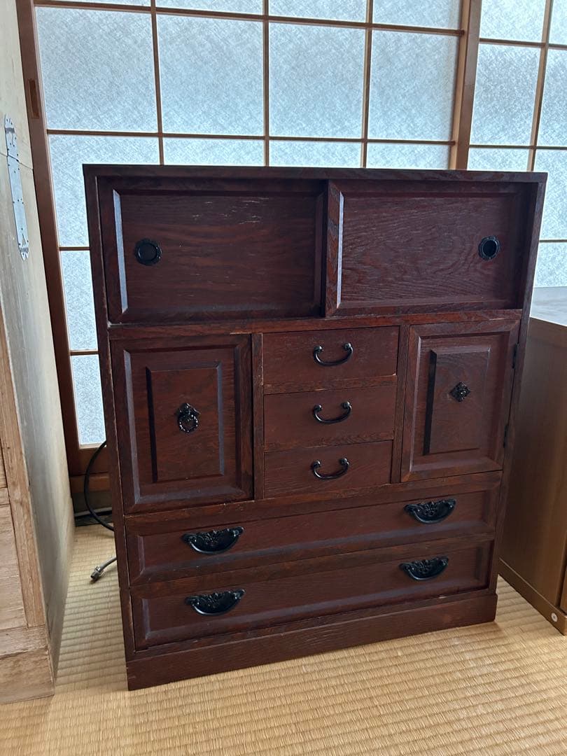 からくり箪笥　昭和レトロ　木製タンス ダークブラウン