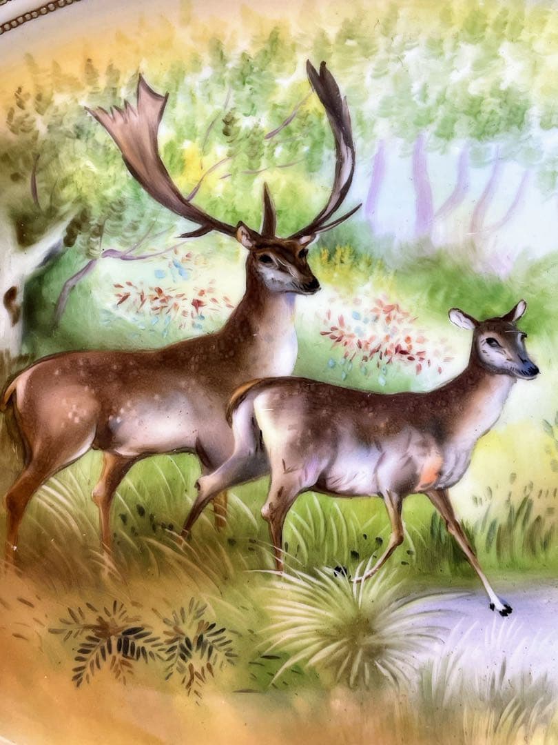 【大型４０cm！】オールドノリタケ 鹿紋 金盛り 大皿 プレートセット