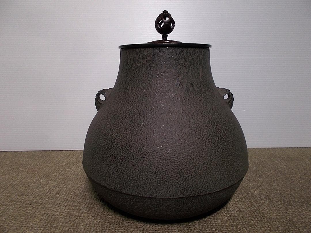 未使用保管品 釜師:菊池政光 紹鴎好写 鶴首釜 茶釜 釜環 共箱 送料込み