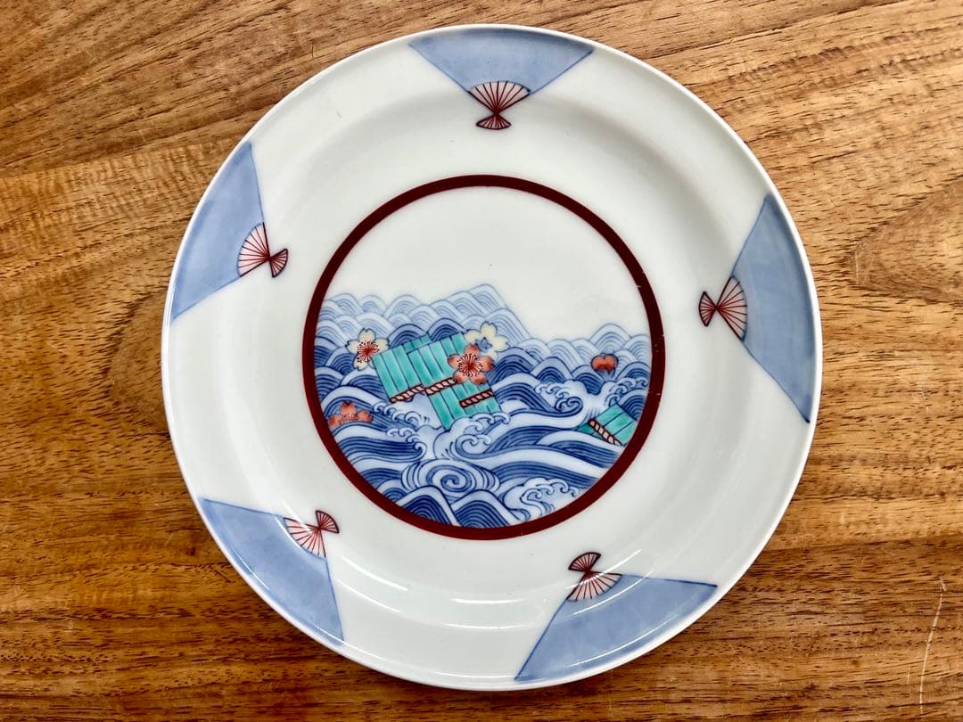 今右衛門　人間国宝　皿　桜　海　扇子