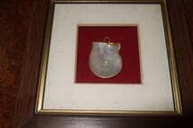 金で縁取りしてある　真珠　飾り物　あまり見ること無い貝殻アート 木製フレーム付き