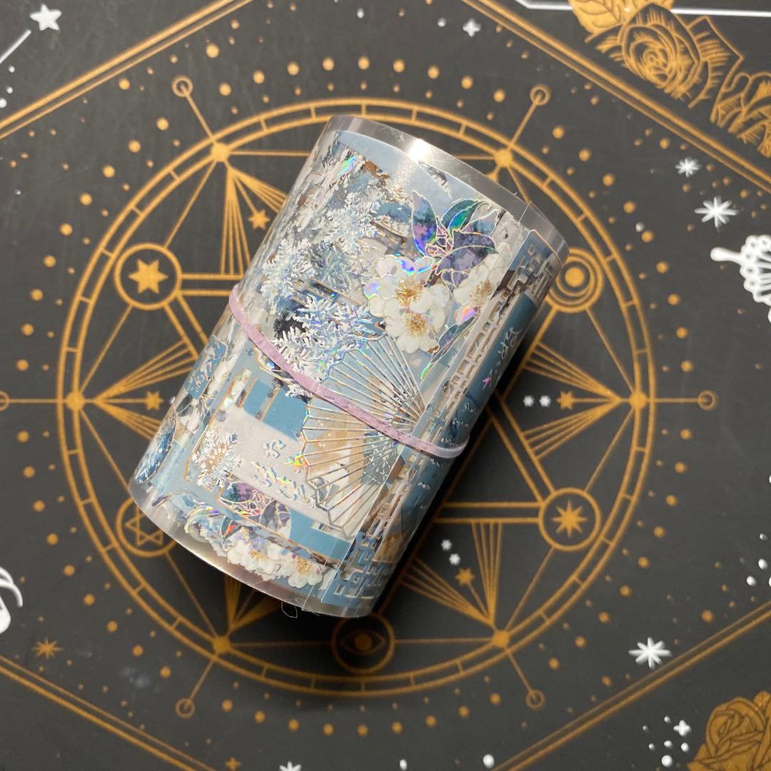 【9252】海外　マステ　中古巻　貝殻光マスキングテープ　青い　自然風景　背景系