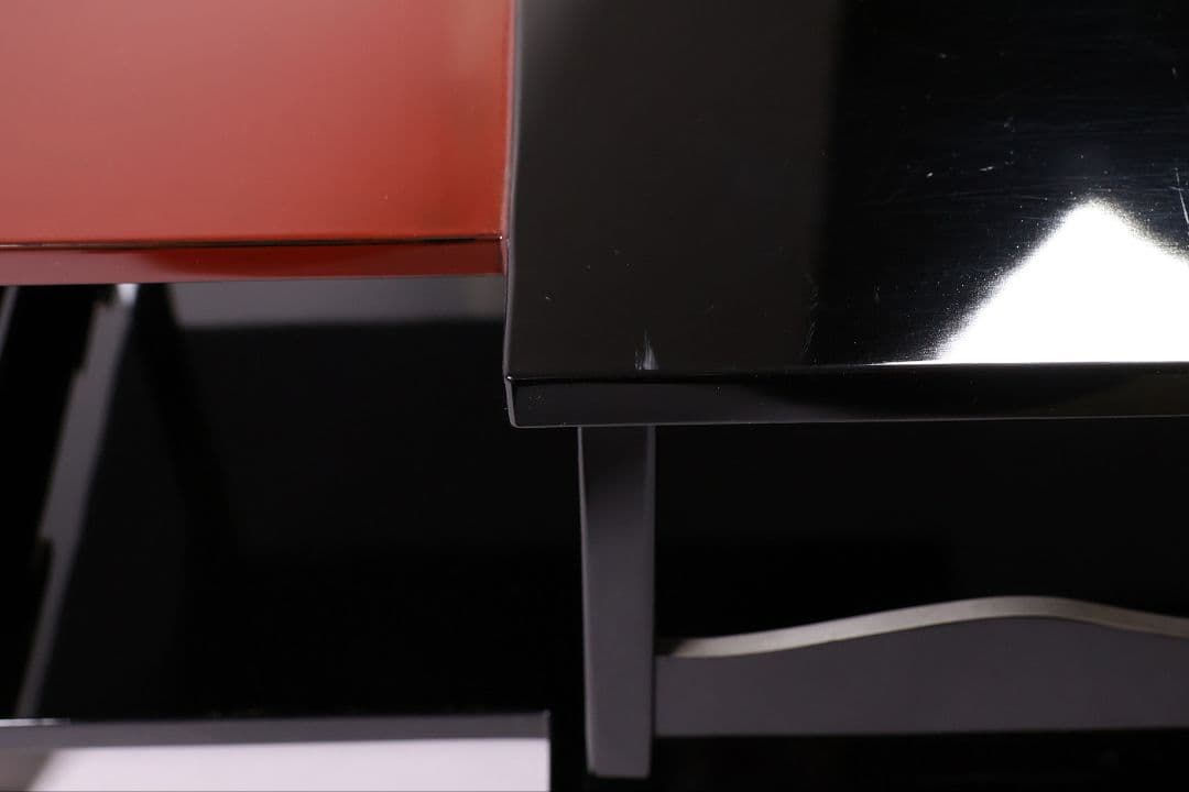 漆芸 二段卓 黒塗 うるみ塗 木製 錫覆輪 54.2cm 花台 古道具【MB58