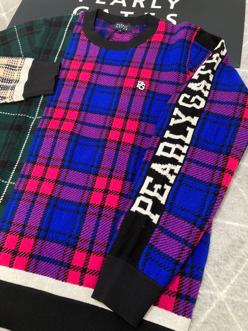 新品 パーリーゲイツ クルーネックニットプルオーバー(5)サイズL/マルチカラー