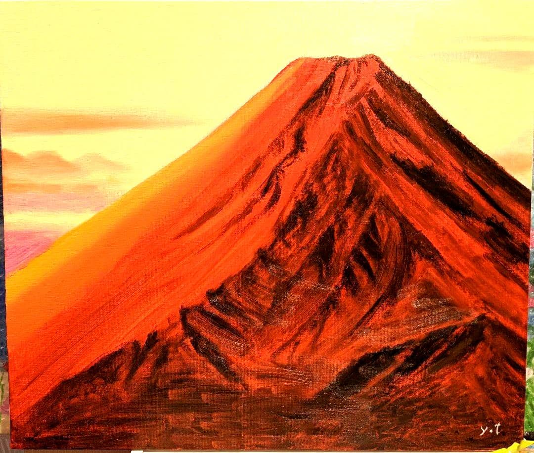 超美品！原画　朝焼けの赤富士　油彩画