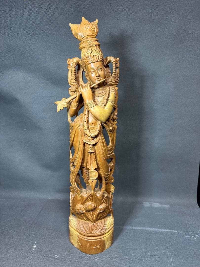インド　白檀　木彫り　弁財天　仏教美術　仏像 骨董 木像　木製　仏教　密教