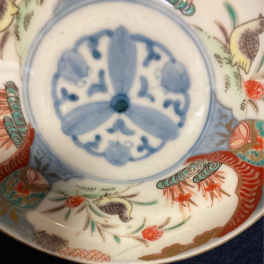 伊万里　丸にミツ柏鶉紋皿一対　山之内家