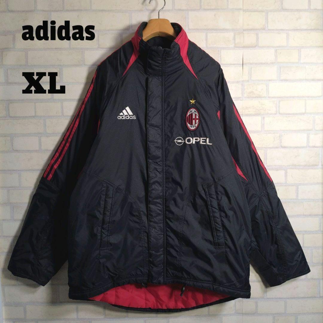 アディダス★00s ACミラン 刺繍ロゴ 中綿 ナイロンジャケット 黒 XL