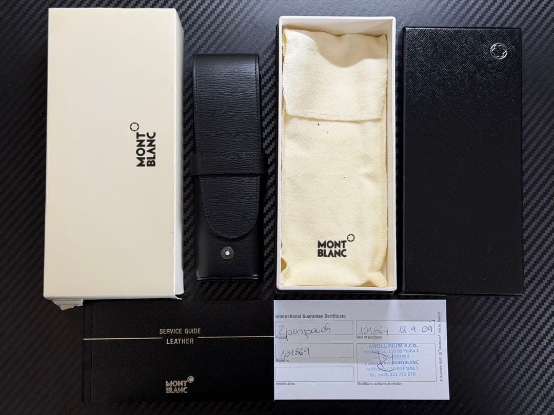 未使用に近い モンブラン レザーペンケース 2本差し ブラック 箱 袋 書類付き