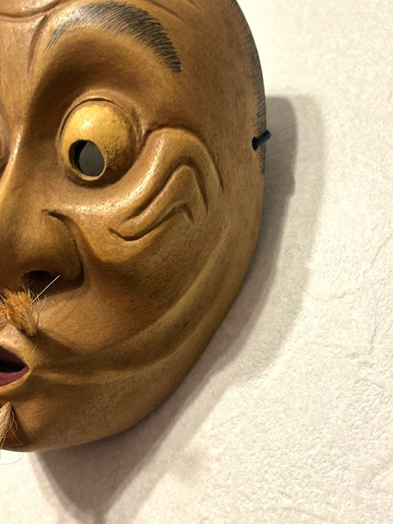 狂言面 空吹 うそぶき 木彫り面