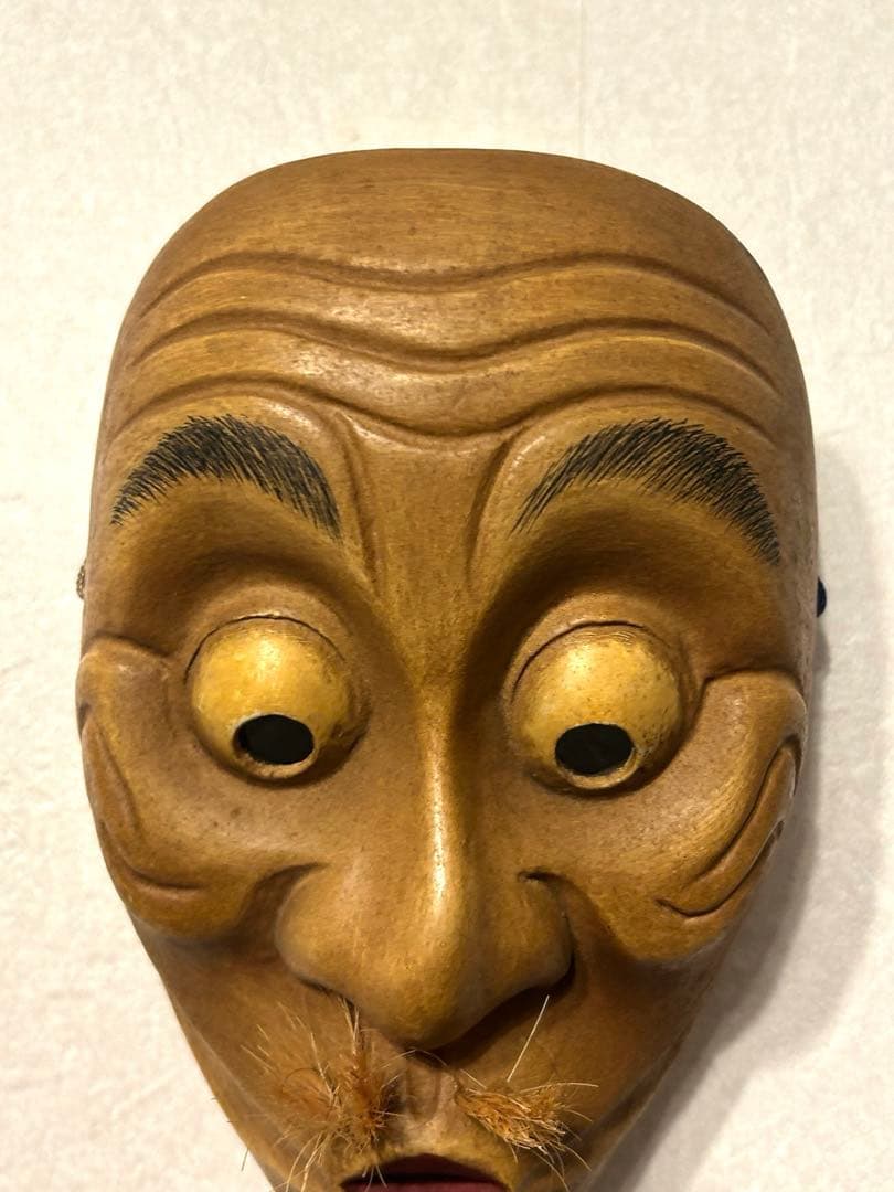 狂言面 空吹 うそぶき 木彫り面