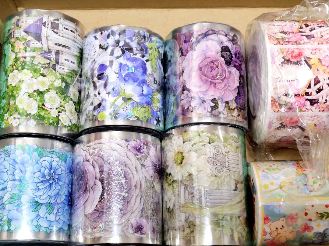 巻売 ステッカー セット★ 海外 マスキングテープ マステ PET 装飾 花 ④