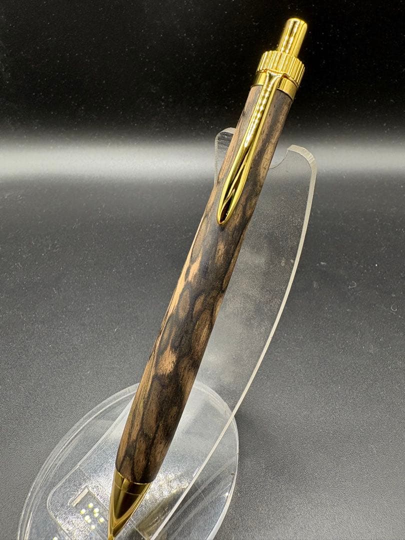 515超極上　黒柿　孔雀杢　木軸シャーペン　ボールペン　細軸
