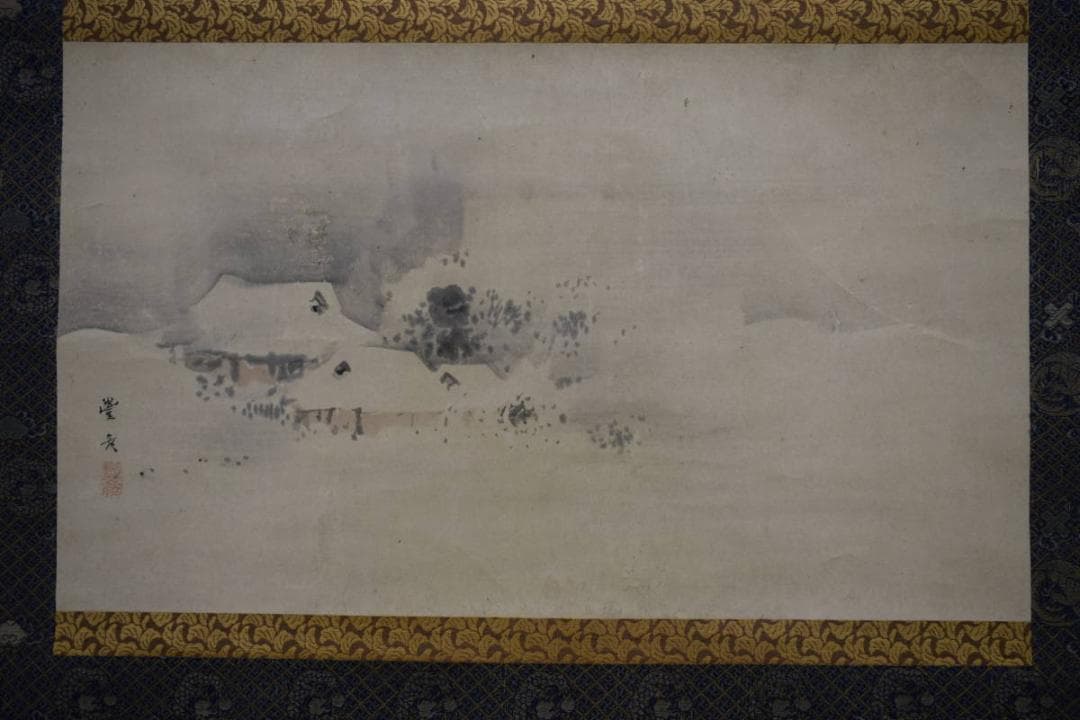 真作/岡本豊彦/田家雪景之図/布袋屋掛軸HE-852