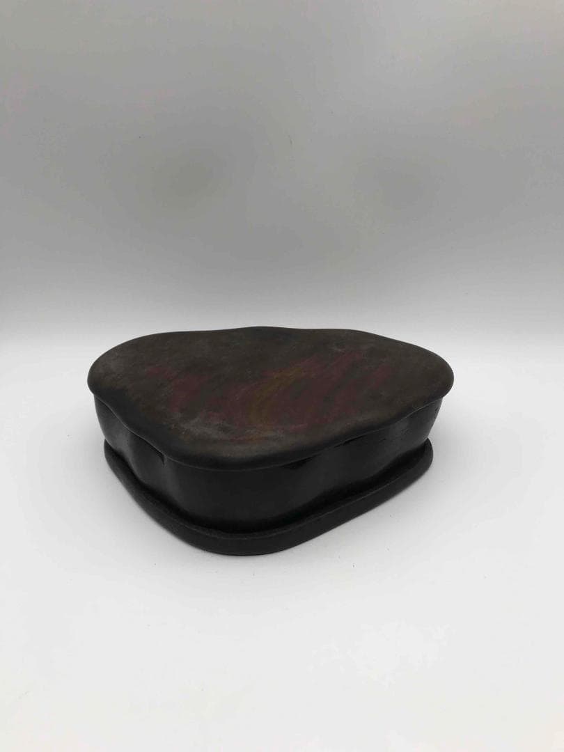 古端渓硯　清時代　蓮型硯　唐木蓋付き　極上品　時代物　初出し物(A-56)