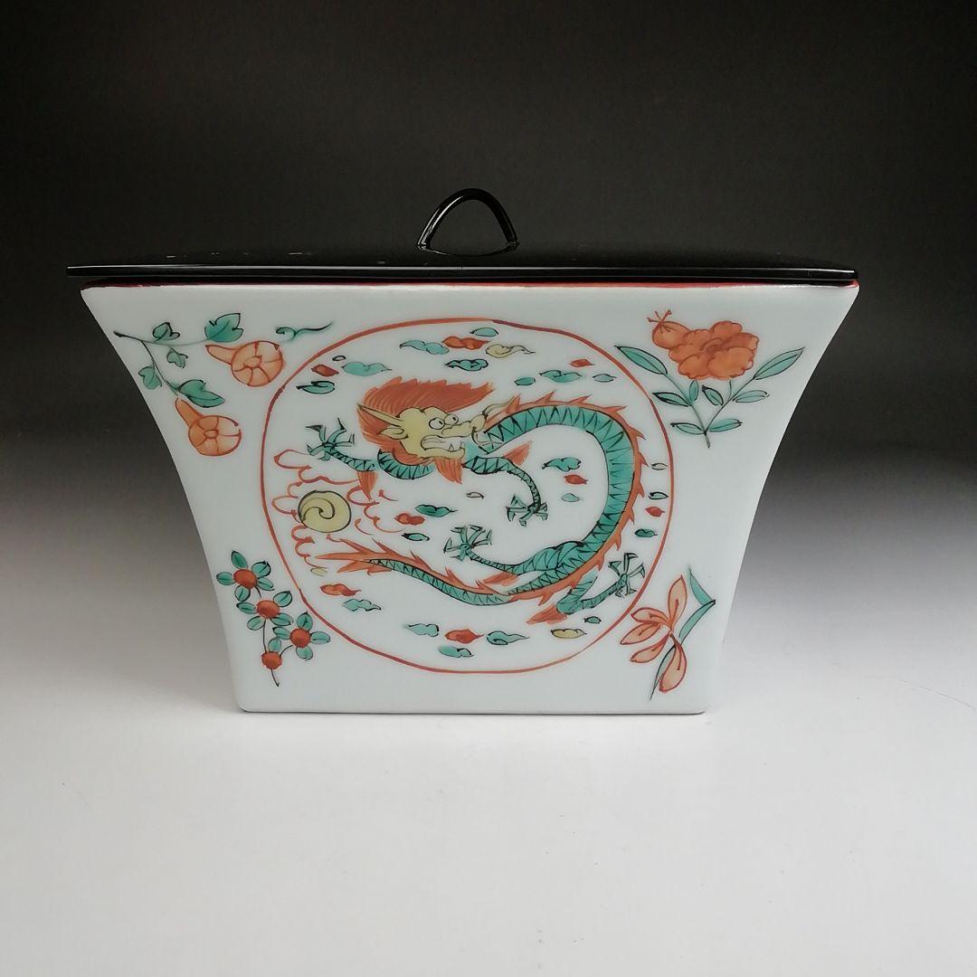 Ｔ９２３　水指　『萬暦字　枡形　水指』『平安　静山 造』　共箱　茶道具