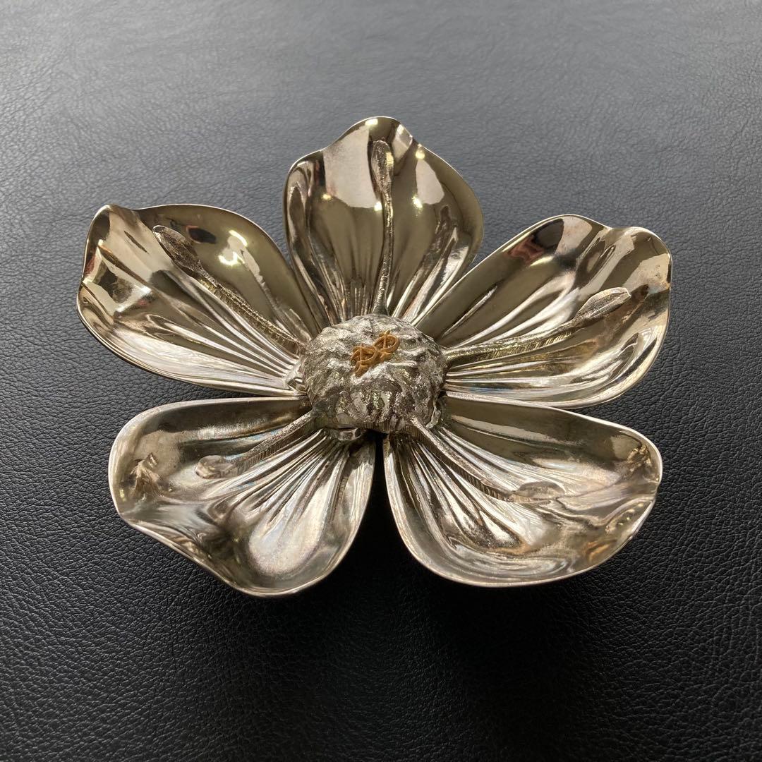 花びら トレイ プレート 小物置き 灰皿 置物 金属 銀色 レトロ ヴィンテージ