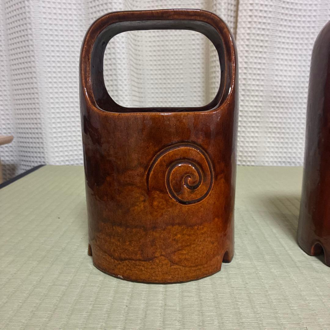 手焙一対　手炉　大樋焼　撫山作