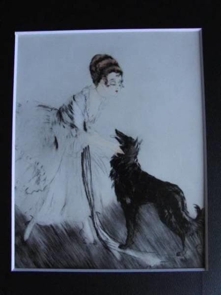 ルイ・イカール、黒い犬、希少限定画集画、新品高級額装付、状態良好