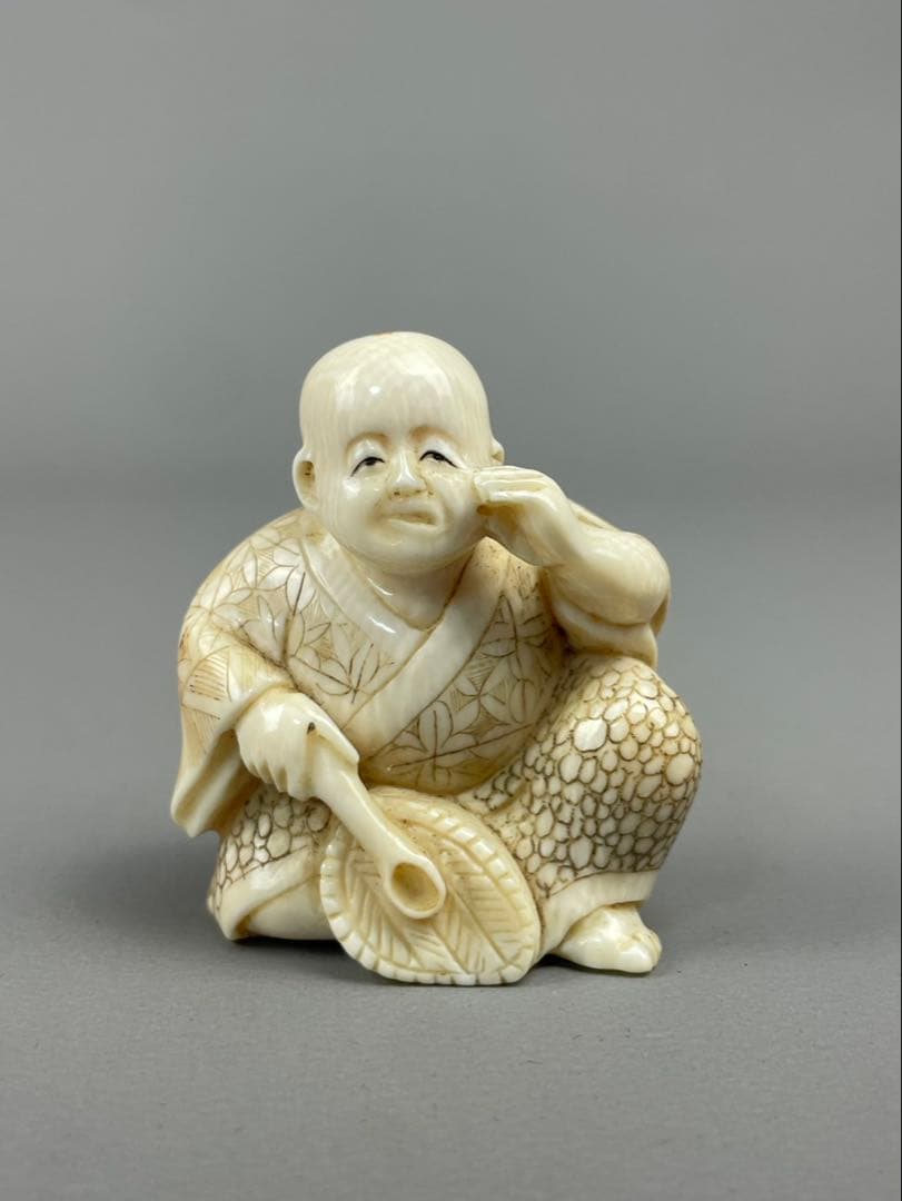 極上細密細工 天然白材 唐子 人物 根付 時代 東洋彫刻 アンティーク