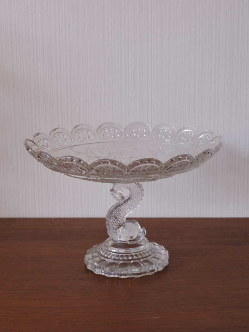 フランス　19世紀　ヴィクトリアンガラス　菓子器　高足皿　アンティークQ2206