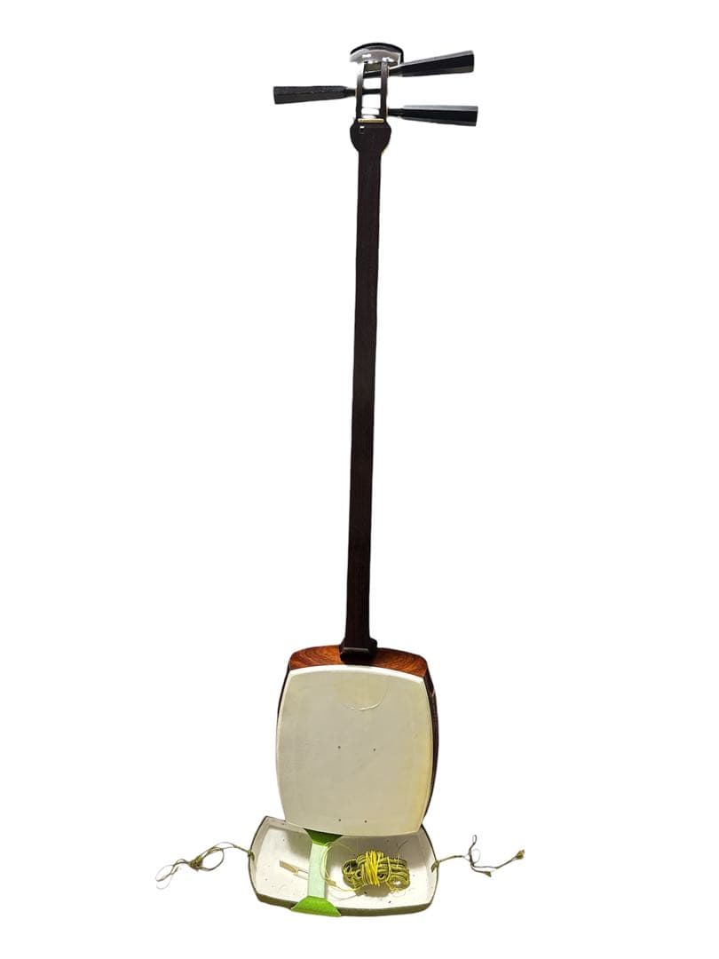 民謡三味線　中棹　紅木　地唄　二本溝　片面皮やぶれあり