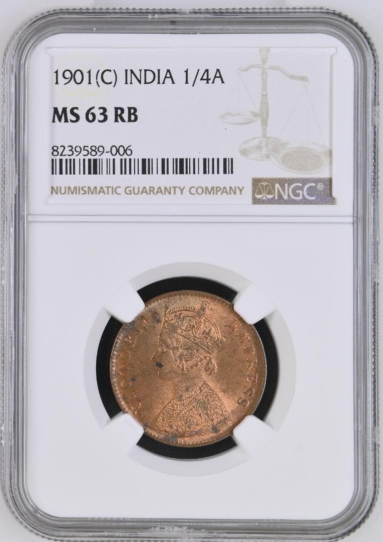 NGC-MS63RB イギリス領インド 1/4Anna 1901 ヴィクトリア