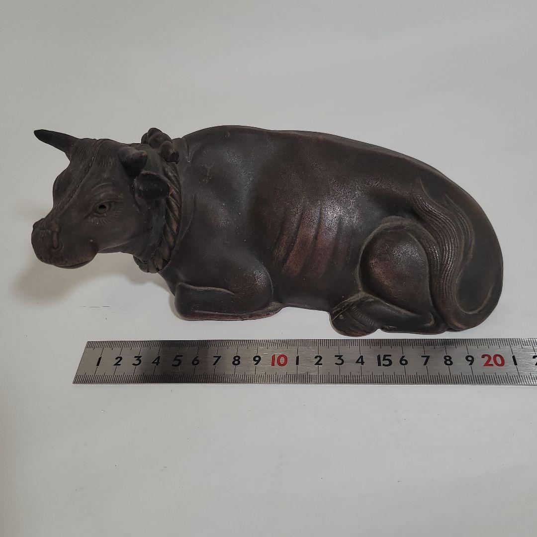 備前焼？牛の置物 ダークブラウン 約20cm