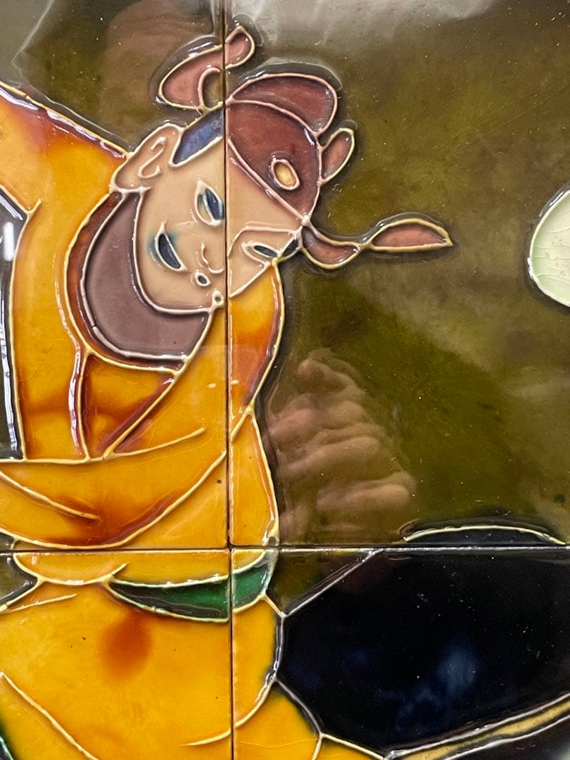 値下げ/エネルギーの高い　陶板画　中国騎馬武者　62 × 72厚さ4センチ