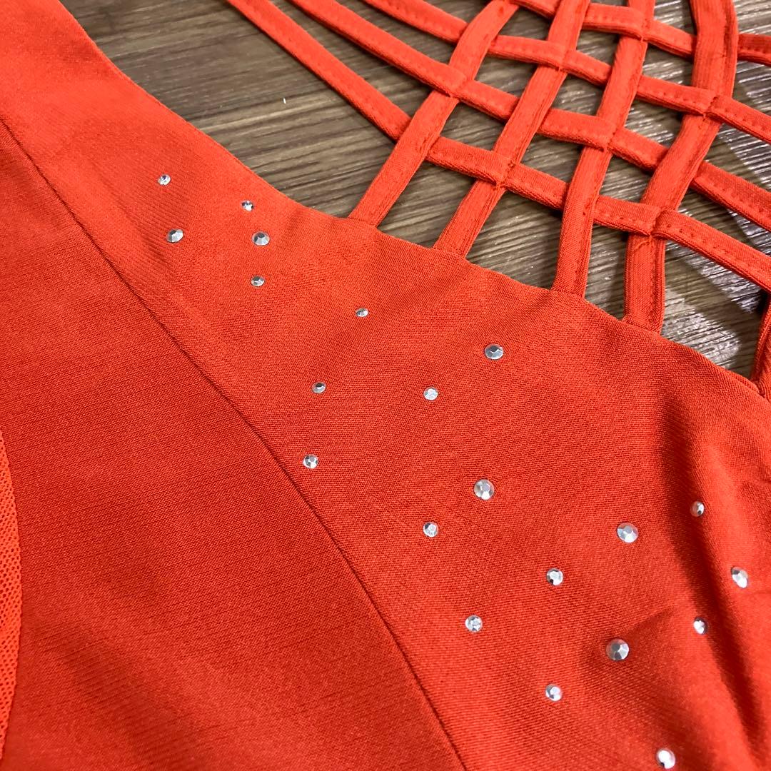 2.3 社交ダンス 舞台衣装 フレアスリーブ ロングドレス オレンジ 衣装